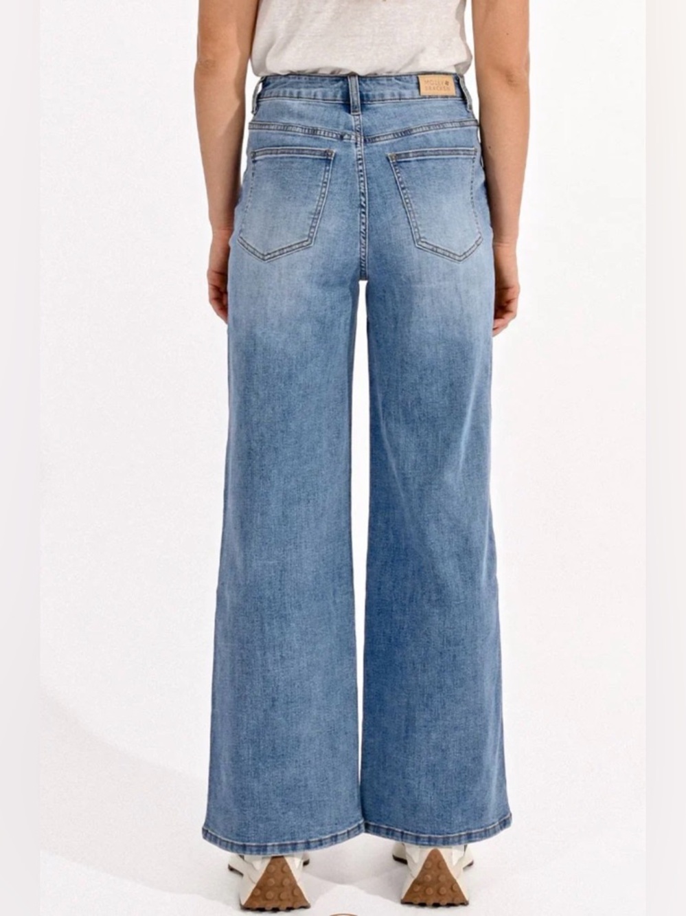 High Waisted Molly Bracken Light Blue Wide Leg Jeans Relaxed Fryed Hem Cropped M - Picture 4 of 16